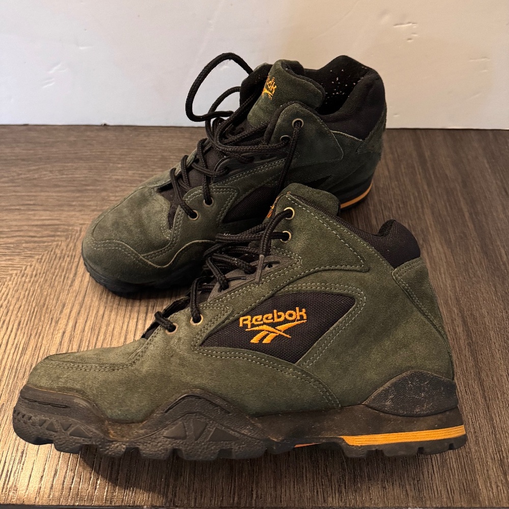Vintage Reebok Virazon II Leather Hiking Sneakers Shoes 1990s Green Suede SIZE 8